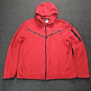 Nike Tech Fleece Hoodie Mens XL Red Zip Lightweight Sportswear Active Faded